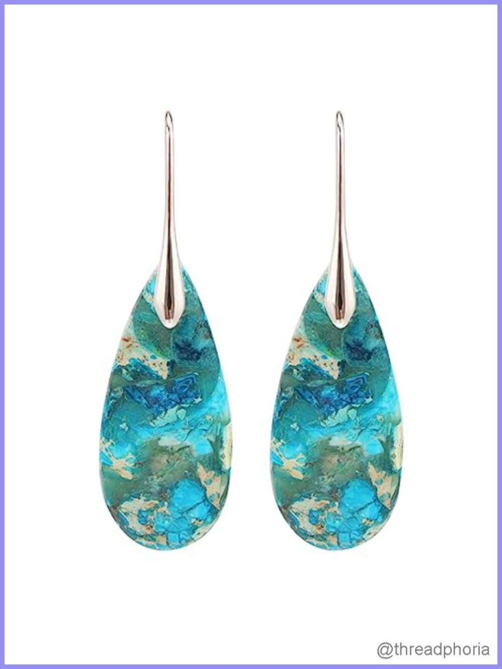 Natural Stone Teardrop Dangle Earrings Silver Plated
